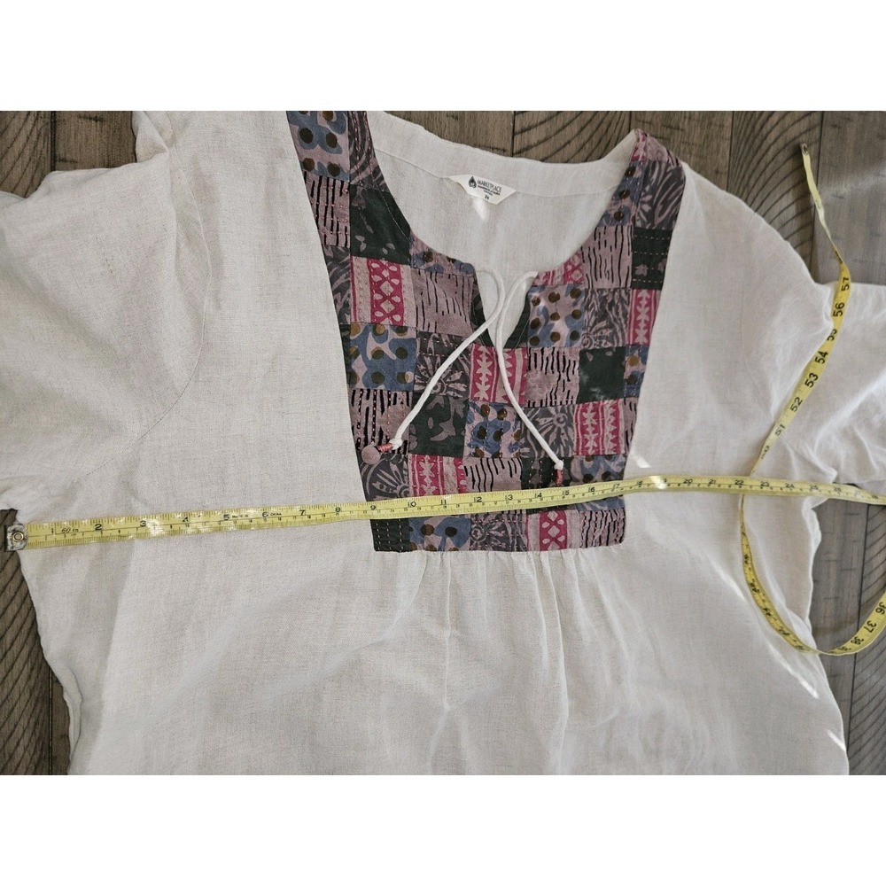 Marketplace India Dress 2W Maxi Tan Patchwork Embroidered Boho Prairie Tassels - Picture 13 of 16